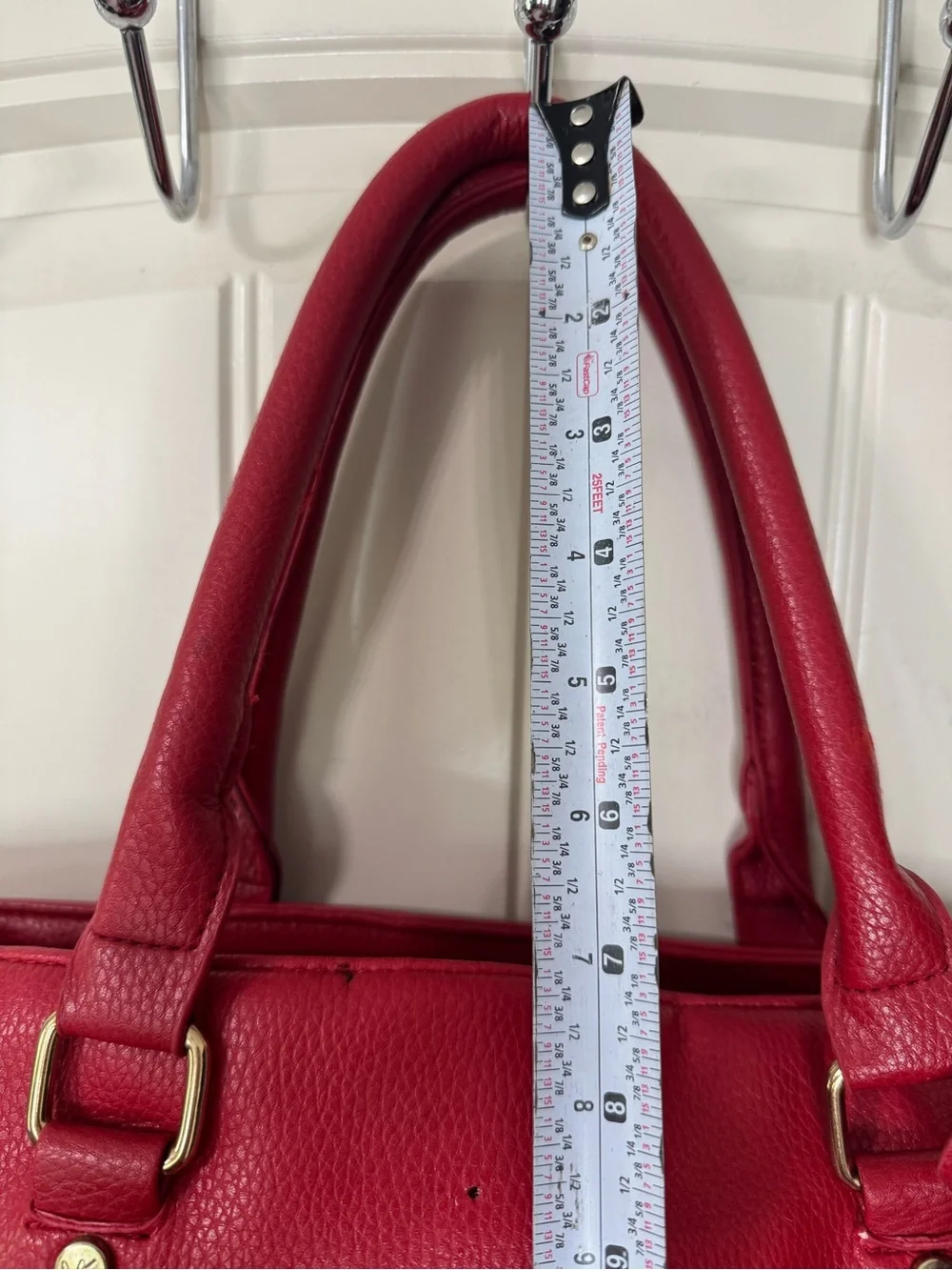MICHAEL KORS 🍒 Cherry Red Pebbled Leather Shoulder Tote, Gold MK Charm Hangtag